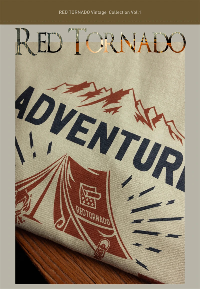 Men's Red Tornado Outdoor Camping Graphic Print T-Shirt | Crew Neck, Loose Fit, 100% Cotton Tee