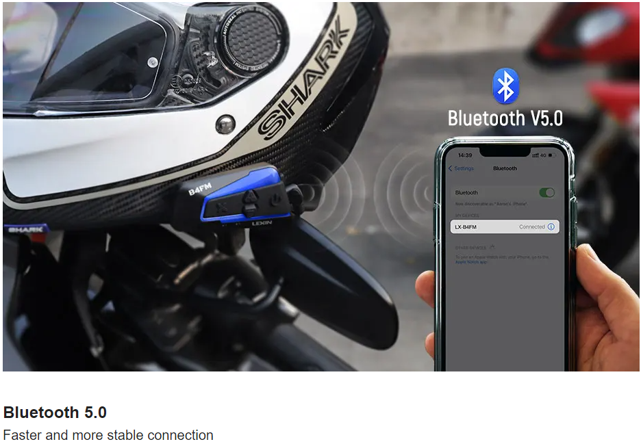 Lexin B4FM-X Bluetooth Waterproof Motorcycle Intercom Helmet Headset with Noise Reduction and 8-Hour Talk Time