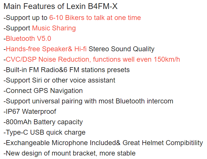 Lexin B4FM-X Bluetooth Waterproof Motorcycle Intercom Helmet Headset with Noise Reduction and 8-Hour Talk Time