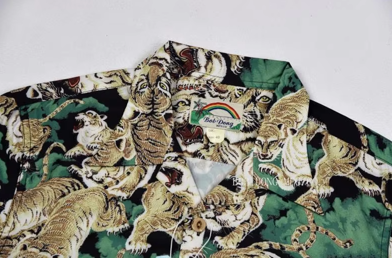 Men's Tiger Hawaiian Tropical Short Sleeve Shirt - Rayon Cotton Spandex Blend - Byakko Tiger Design