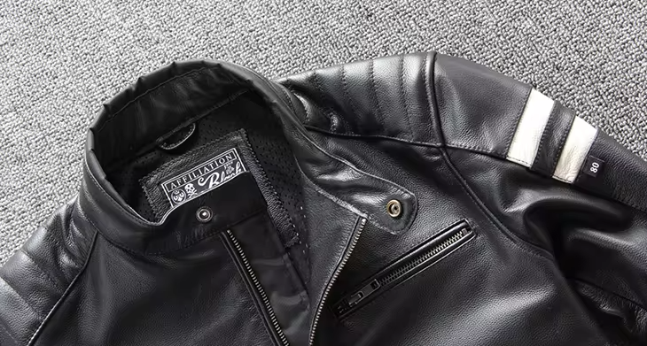 Men's Motorcycle Premium Cowhide Leather Jacket - Classic Ami Kaji Edition - Stand-Up Collar - Zipper Placket - Straight Hem