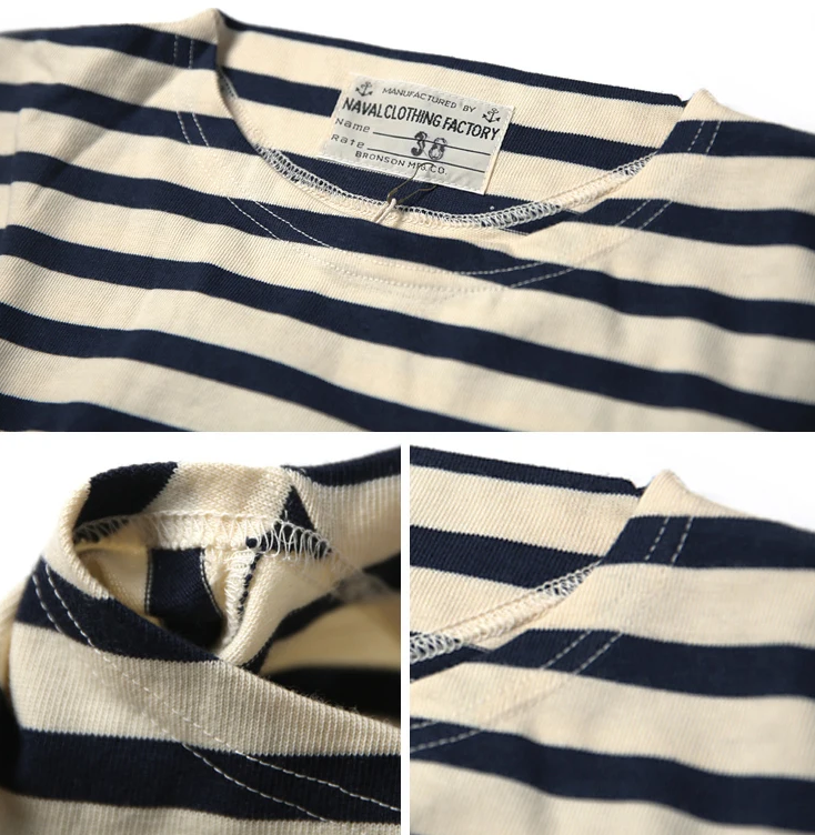 Men's Pre-shrunk Bronson Breton Stripe Wide Boat Neckline Long Sleeve Shirt