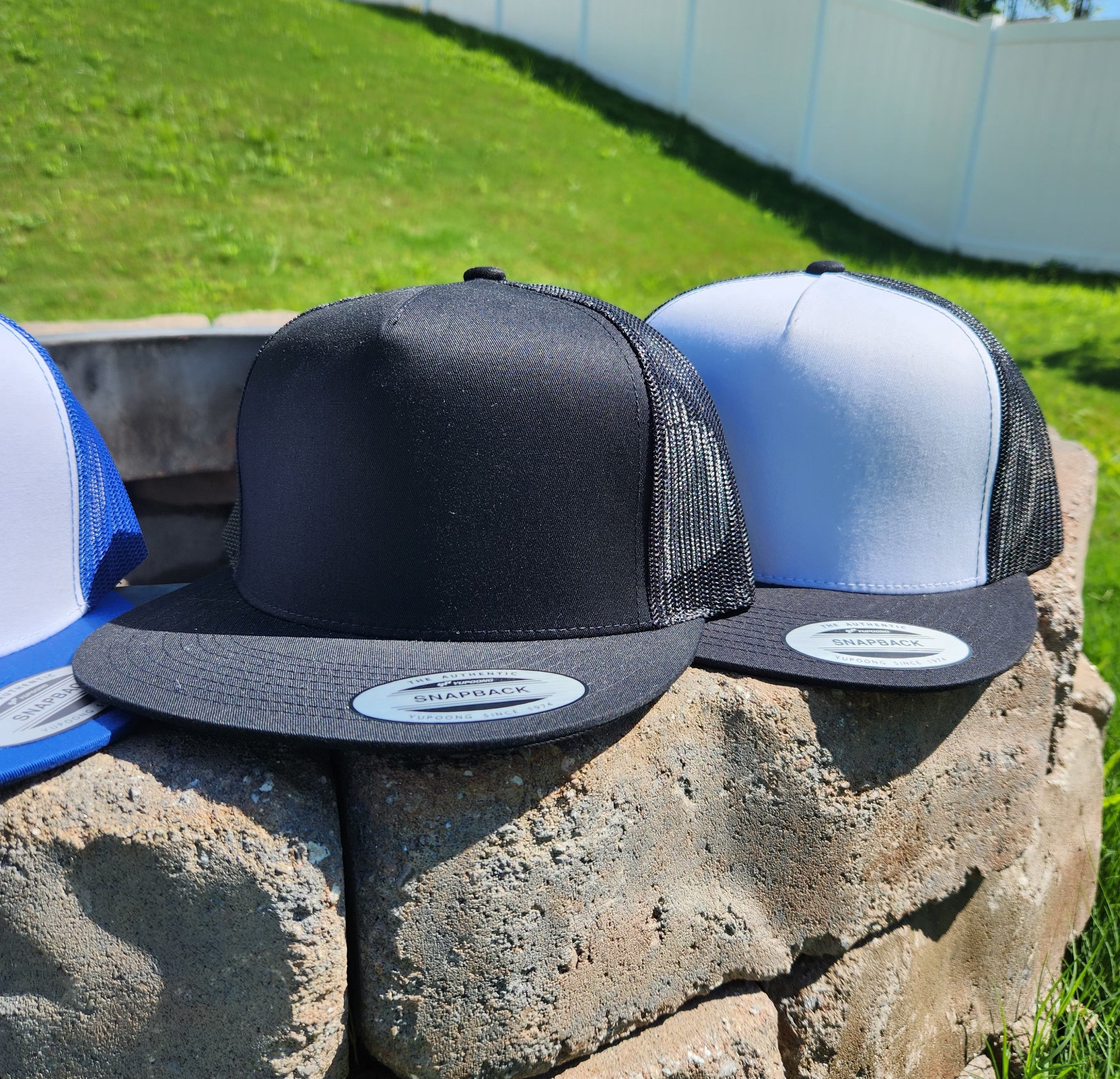 Classic Trucker Snapback Hat with Flat Bill and Mesh Back - Yupoong 6006T - Adjustable Plastic Snapback Closure - 5 Panel Design - Premium Ventilation