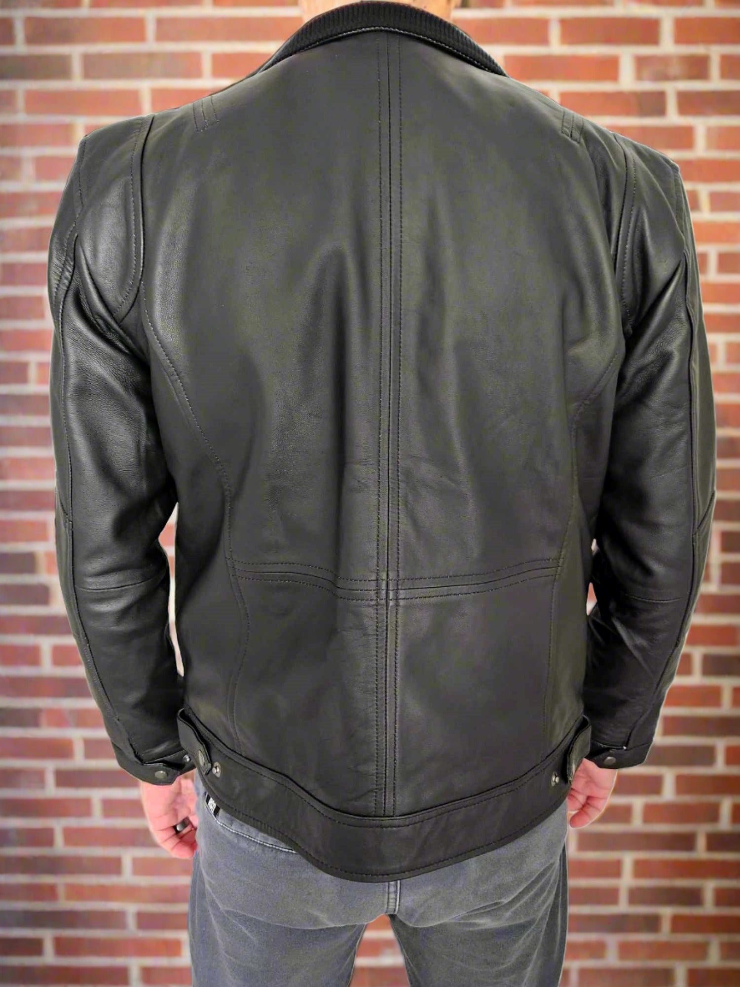 Angel Jackets Men's Black Genuine Leather Motorcycle Jacket - Zip Closure and Multiple Pocketss