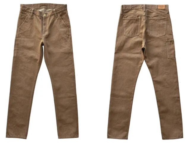 SauceZhan Men's Khaki Selvedge Denim Jeans - Casual Cargo Pants with Zipper Fly