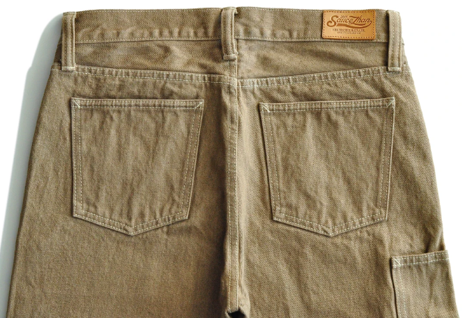 SauceZhan Men's Khaki Selvedge Denim Jeans - Casual Cargo Pants with Zipper Fly