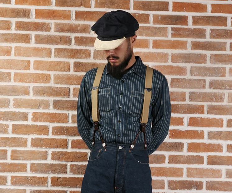 Men's Vintage Wabash Stripe Denim Work Shirt with Vent Holes and Pockets