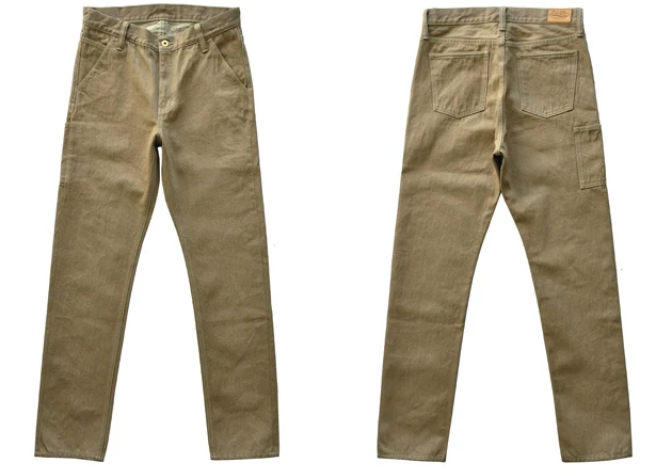 SauceZhan Men's Khaki Selvedge Denim Jeans - Casual Cargo Pants with Zipper Fly