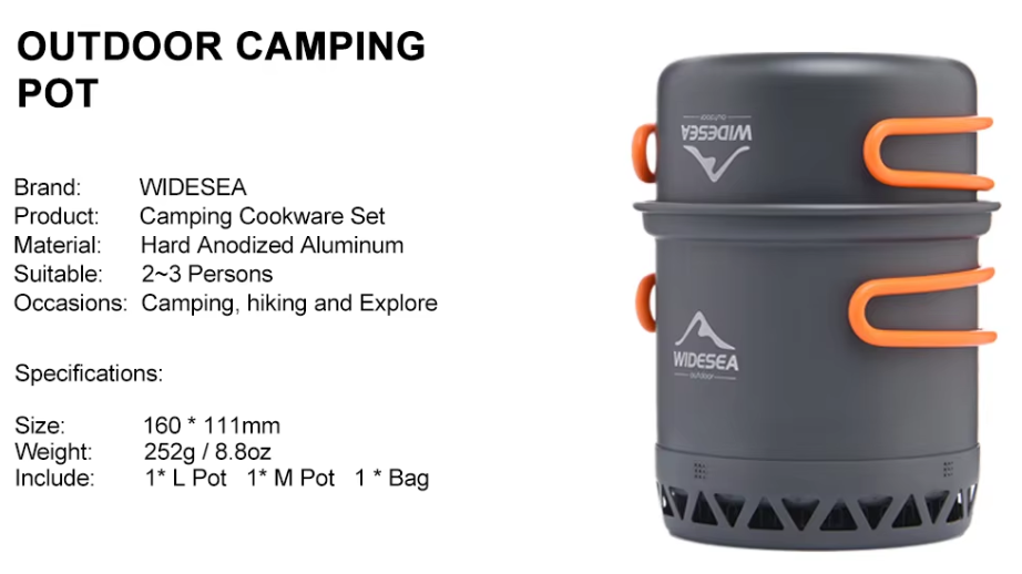 WIDESEA Outdoor Camping Anodized Aluminum Cookware Set for 2-3 People