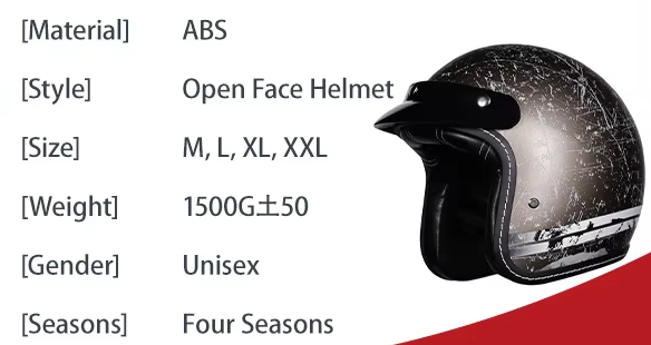 Vintage-Style 3/4 Open Face Motorcycle Helmet with Removable Visor - DOT Approved - Lightweight - Breathable