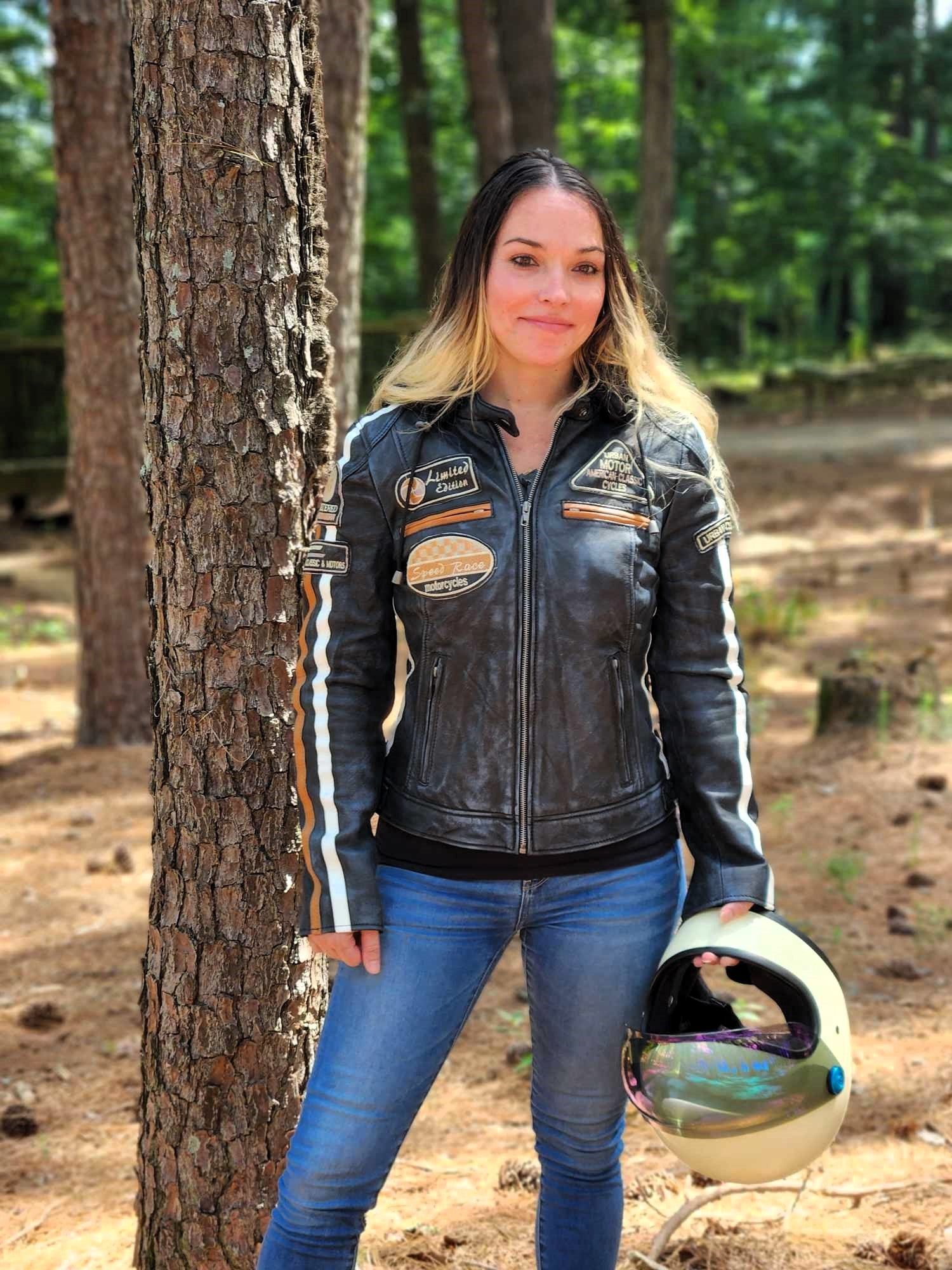 Urban 5884 58 Ladies Cowhide Motorcycle Jacket with Detachable Fleece Hood and CE-Certified Protection Pieces