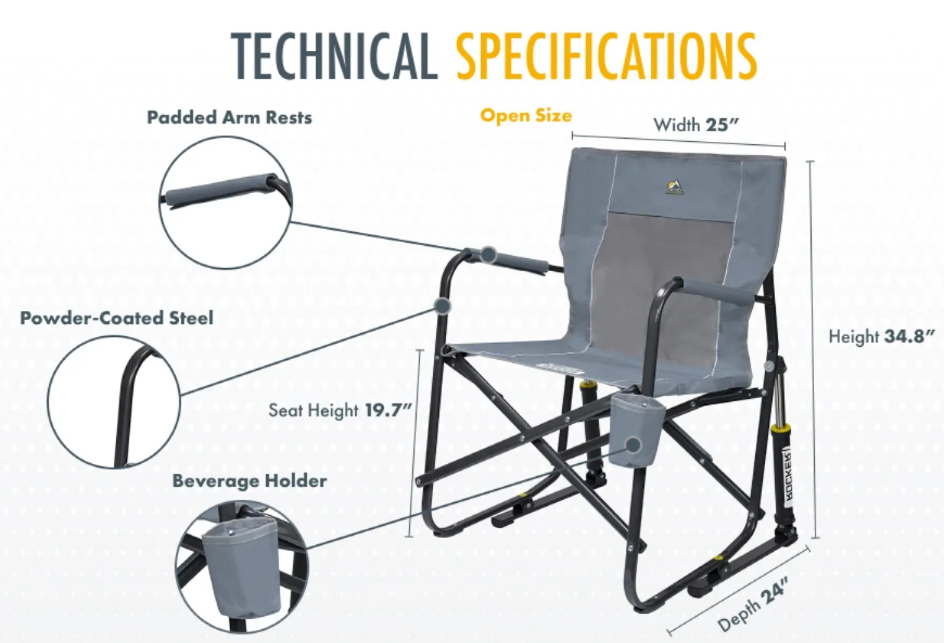 GCI Camping Rocking Chair with Beverage Holder and Armrests - Breathable Mesh and Sturdy Steel Frame