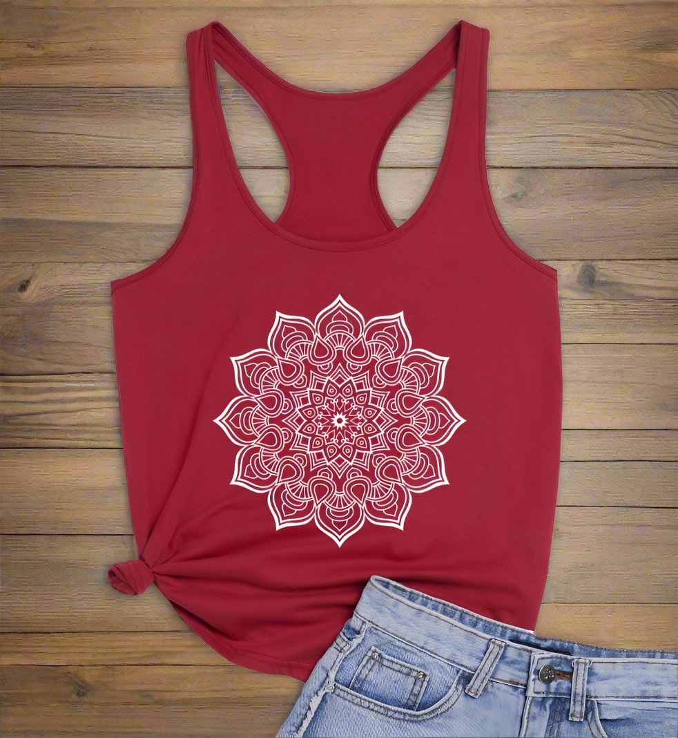 Women's Flower Art Graphic Print Racerback Tank Top in 100% Cotton Fabric