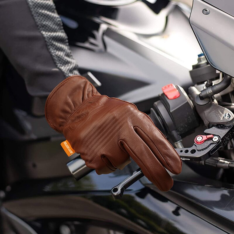 OZERO Retro Leather Motorcycle Gloves Non-Slip Breathable Unisex Full Finger Safety Gloves