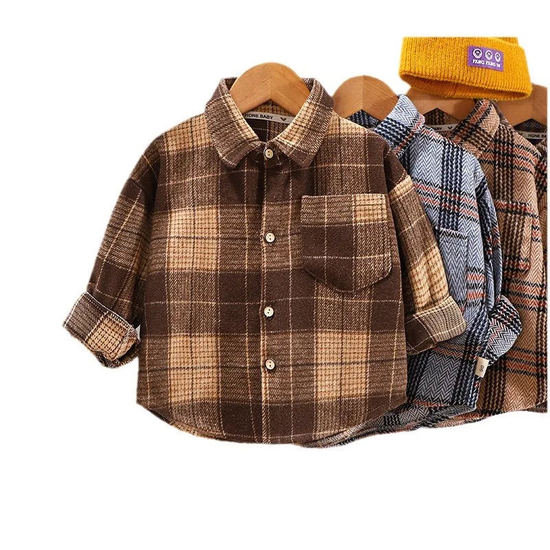 Stylish Autumn Plaid Shirt for Kids | Cotton Long Sleeve Casual Shirt with Turn Down Collar for Toddlers and Infants | Unisex