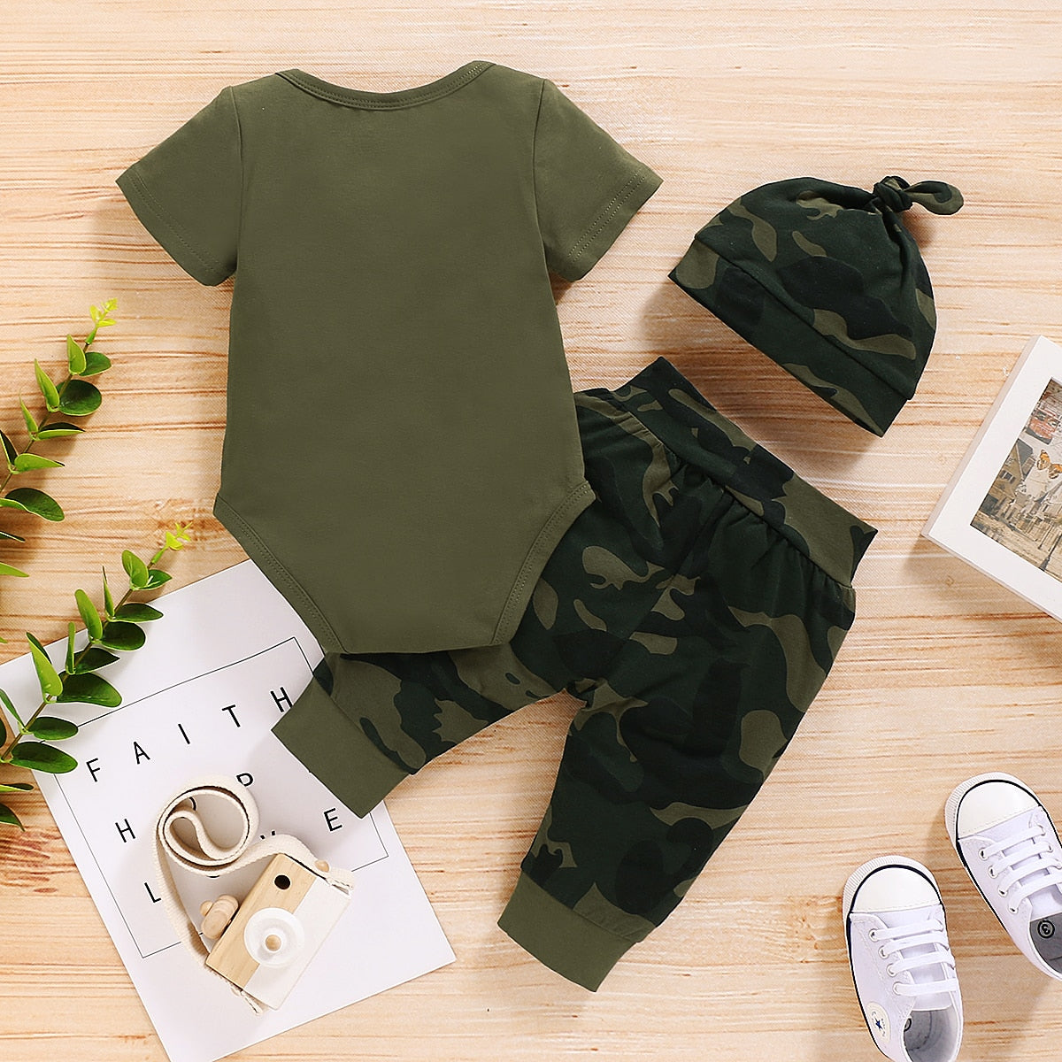 Newborn Baby Boy MAMA'S BOY Print Short Sleeve Bodysuit Camo Pants Headband Outfit Clothes Set 0-18 Months - Trendy & Comfy Baby Boy Clothing