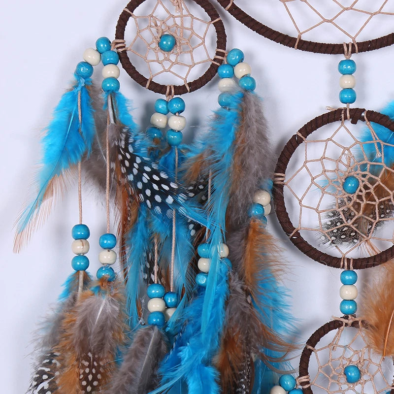 Handmade Indian Dreamcatcher with Rattan Bead Feathers - Bohemian Style Dreamcatcher