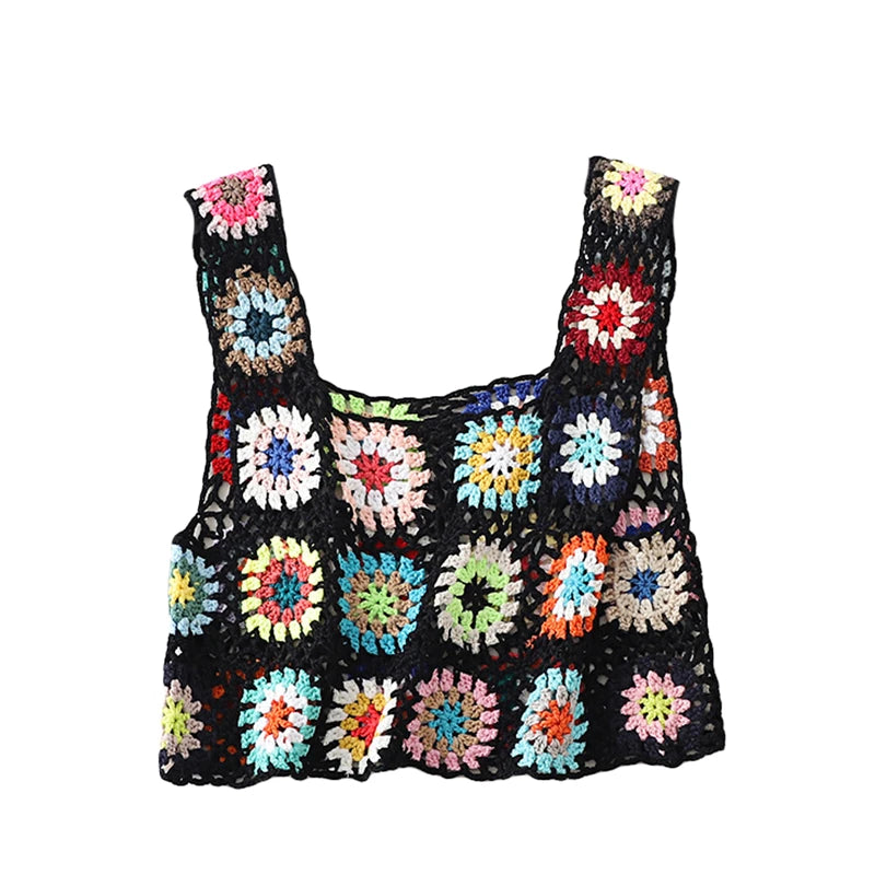 Lamuusaa Summer Beachwear Crochet Crop Top with Floral Pattern and Adjustable Sleeveless Design for Women