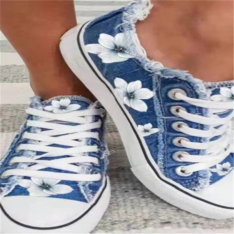 Floral Print Canvas Shoes for Women - Comfortable Lace-Up Sneakers for Casual Wear