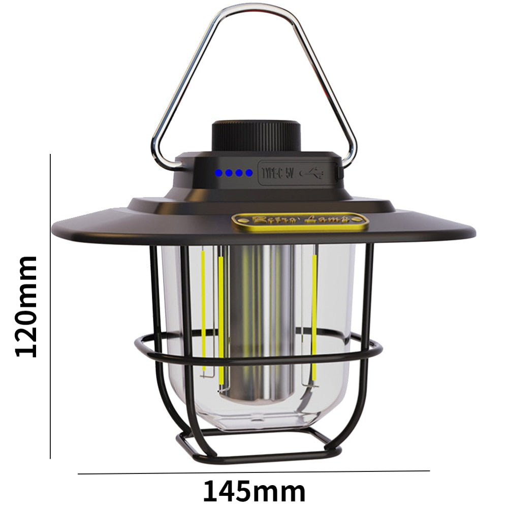 Retro Dimmable LED Waterproof Camping Lantern with USB Port To Charge Devices 4500mAH Battery Emergency Light Rechargeable