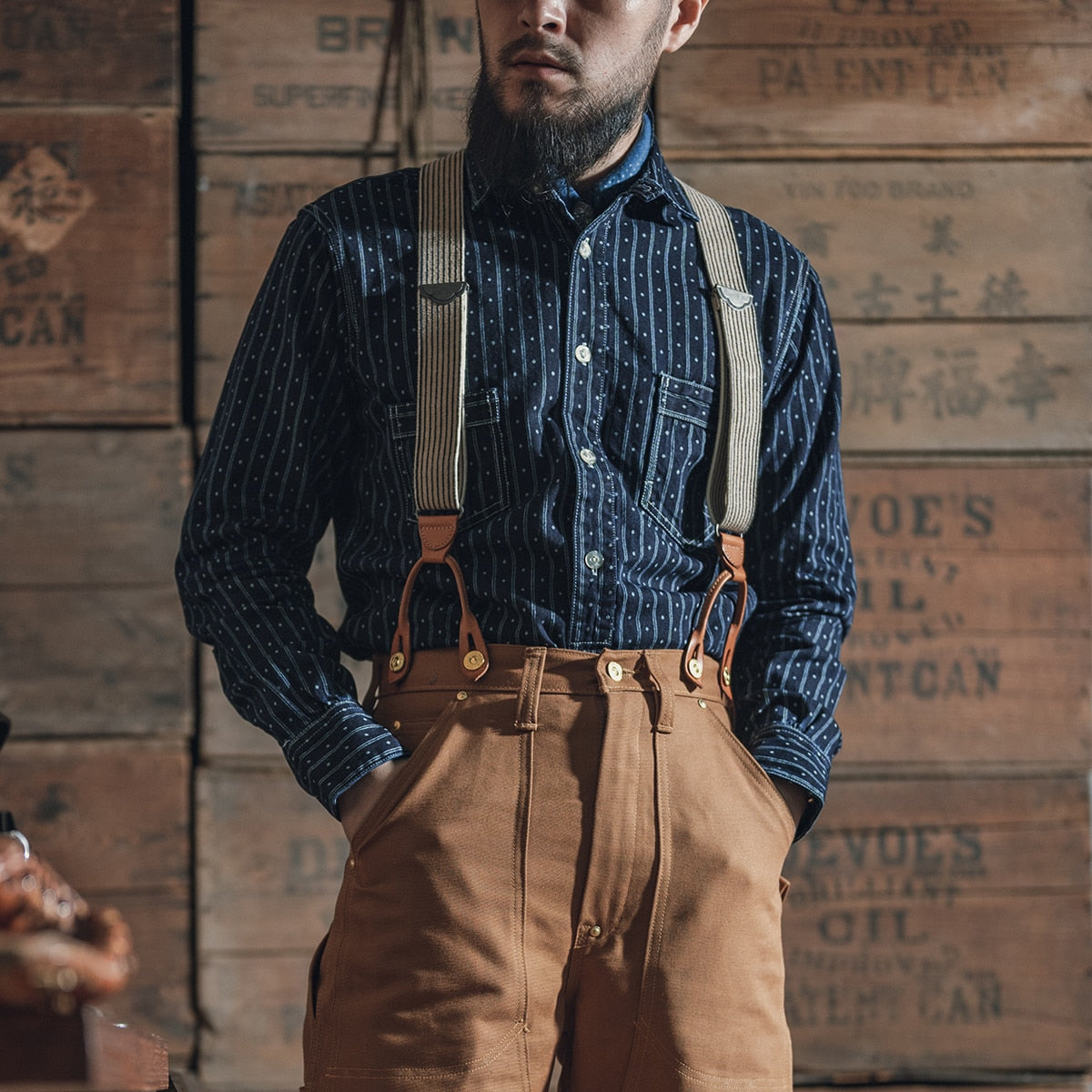 Men's Bronson Wabash Stripe Selvedge Denim Work Shirt - Button-up Style - 100% Cotton - Heritage Design