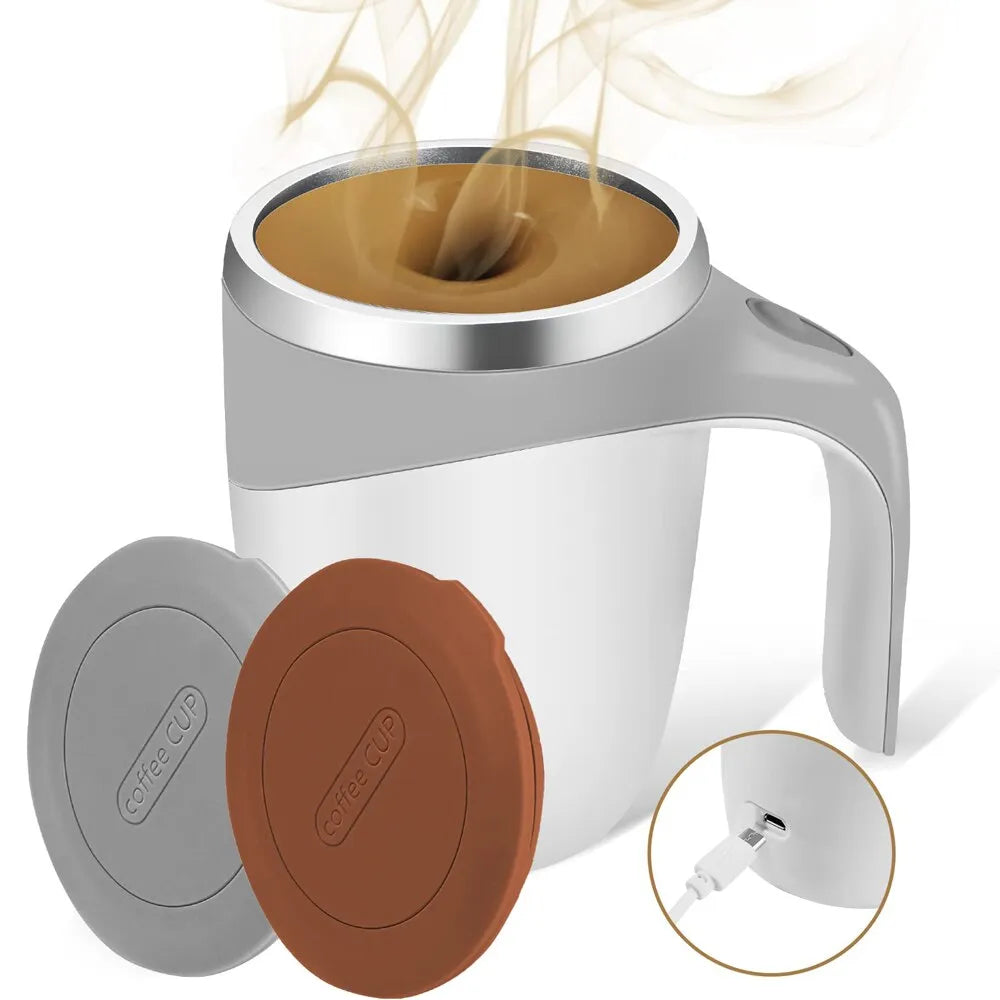 Eco-Friendly Automatic Electric Rechargeable Stainless Steel Magnetic Coffee Mug with Lid USB Charging and Magnetic Stirring Mechanism