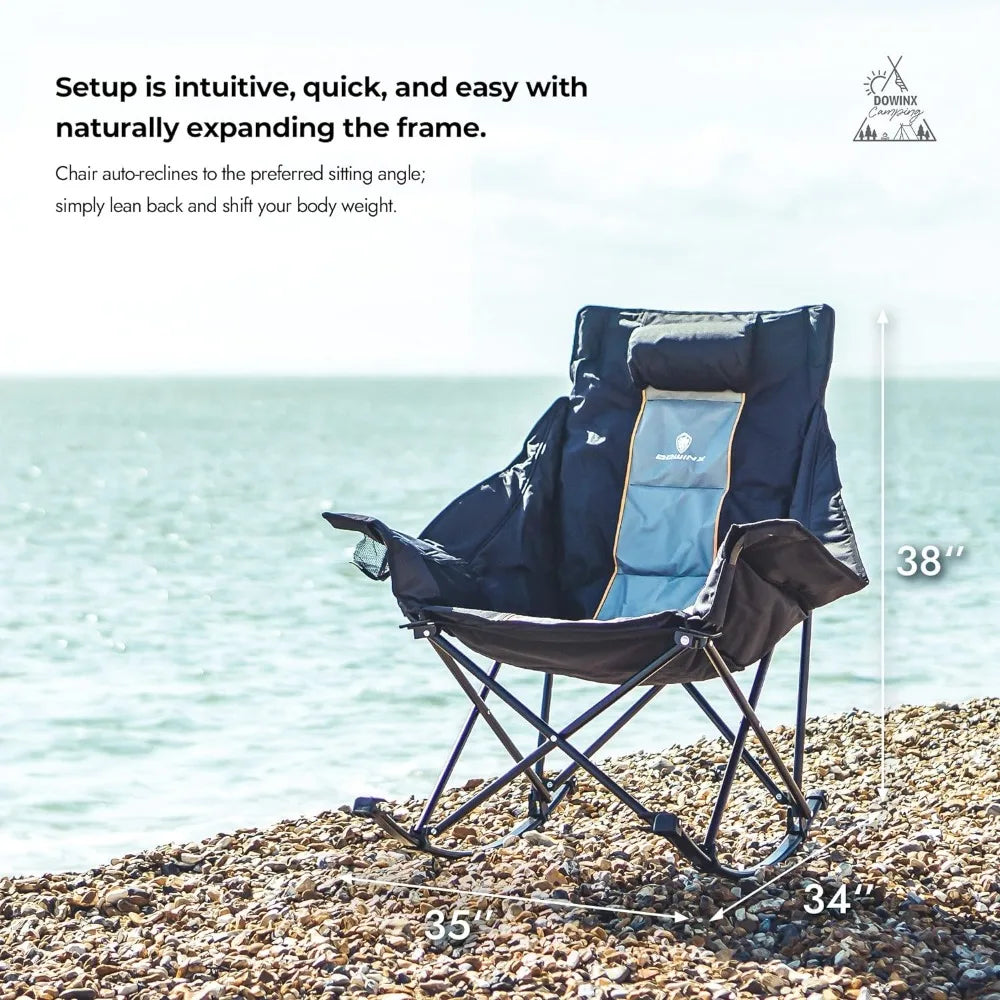 Oversized Portable Rocking Camping Chair with Full Padding, High Back Support, Side Storage Pocket & Carry Bag – Ideal for Outdoor & Patio Relaxation