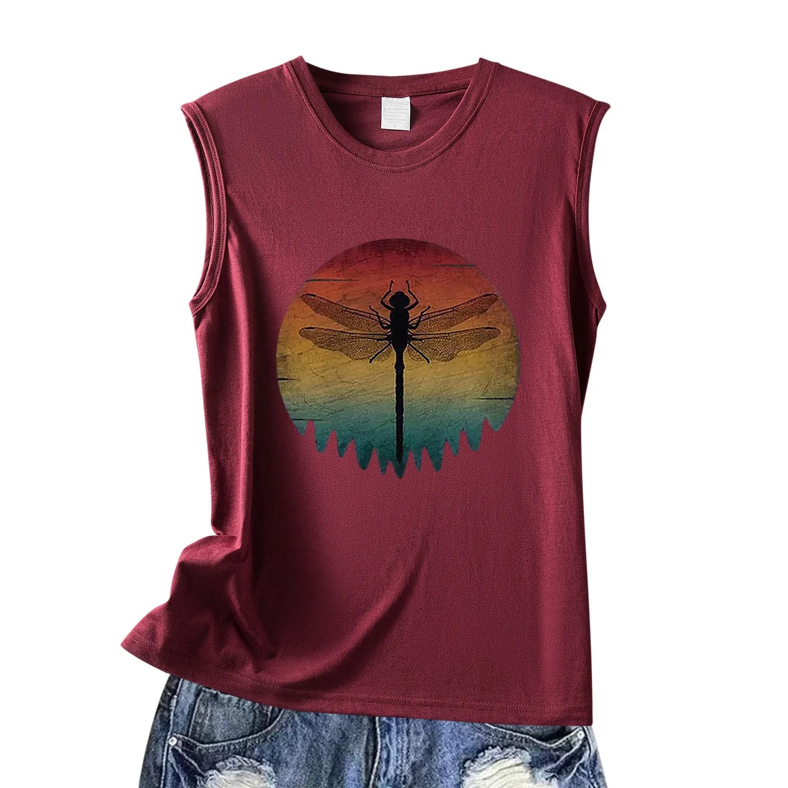 Women's Dragonfly Graphic Print Tank Top - Loose Fit - Sleeveless - Comfortable - Basic Vacation Shirt