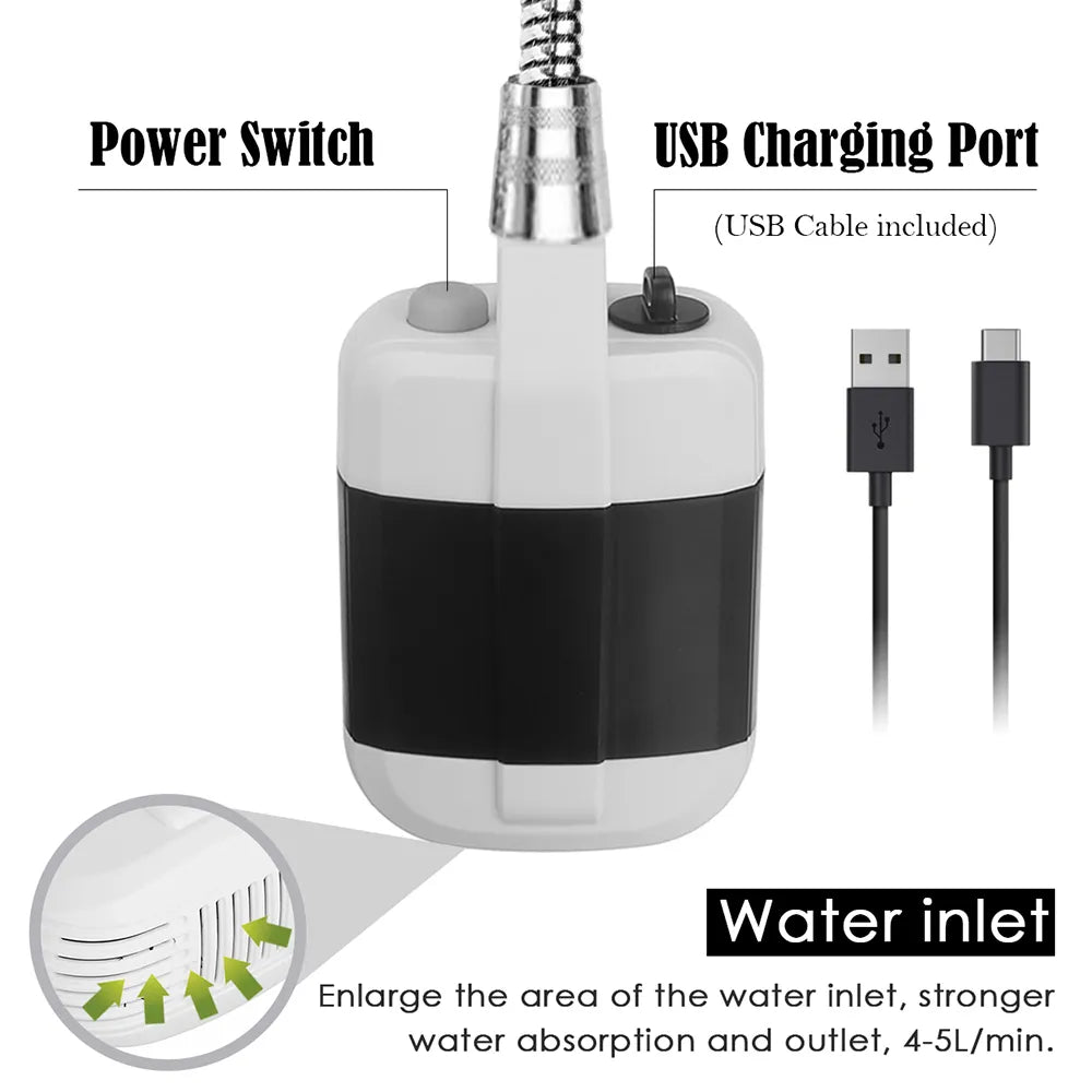 Compact Handheld Rechargeable Camping Shower - Portable Electric Showerhead for Outdoor Use