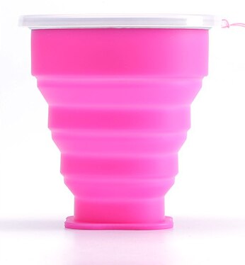 Folding Silicone Cup with Stainless Steel Rim and Plastic Lid - Portable and Durable