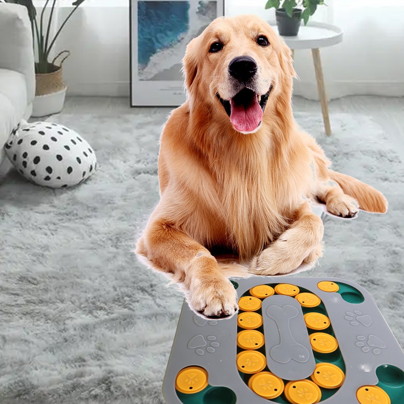 Interactive Dog Puzzle Toy with Slow Feeder Food Dispenser: Durable Anti-Beat Design for Mental Stimulation