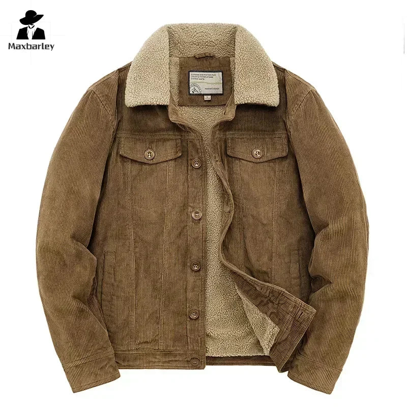 Men’s Fleece-Lined Corduroy Jacket | Padded Zip Parka Coat for Winter