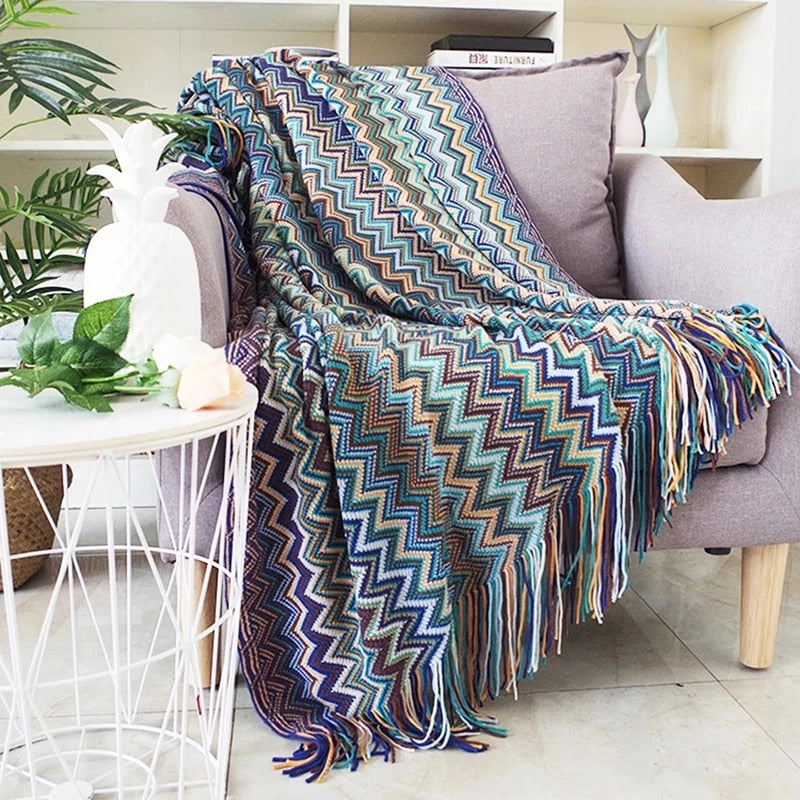 Retro Aztec Lightweight Blanket - Colorfast Polyester and Cotton Blend for Durability