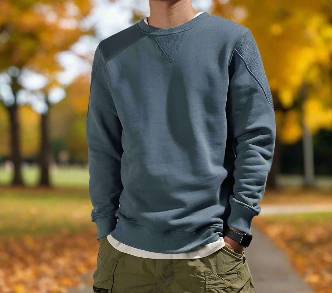 Men's Heavyweight Cotton Pullover Sweater | Autumn Round Neck Casual Top