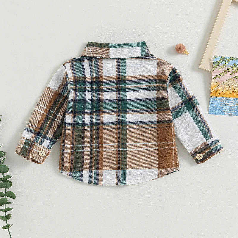 Baby Boy Plaid Flannel Shacket Shirt Jacket for Toddlers 1 - 5 Years Old - Stylish Lightweight Outfit for Autumn and Spring