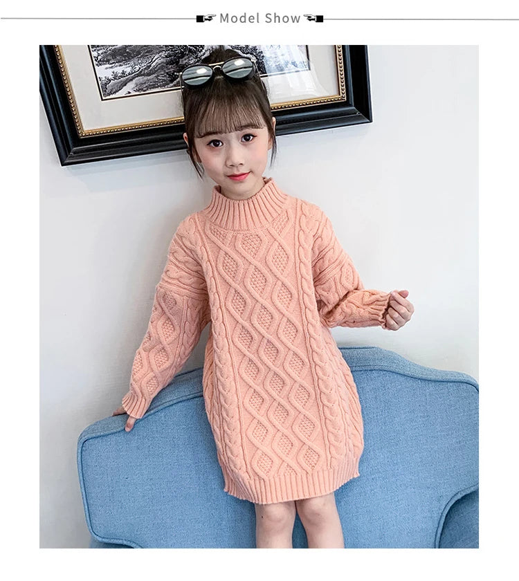 Long Knitted Sweater for Girls Ages 3-13 | Cozy Autumn and Winter Wool Blend Fashion