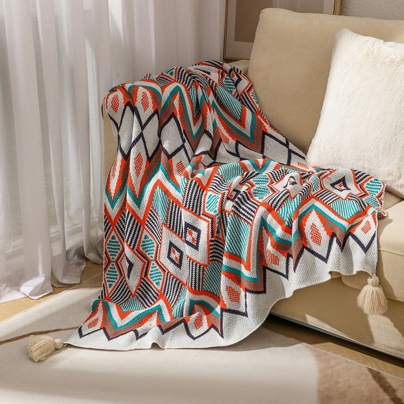 Retro Aztec Lightweight Blanket - Colorfast Polyester and Cotton Blend for Durability