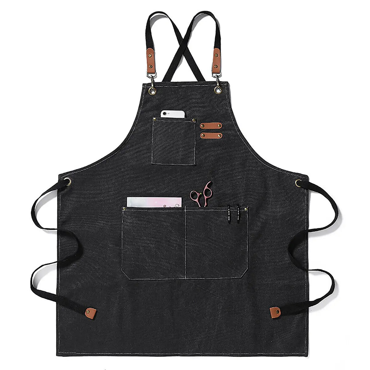 Premium Canvas Denim Bib Apron for Men and Women - Heavy Duty Kitchen and Workshop Apron with Waterproof Protection