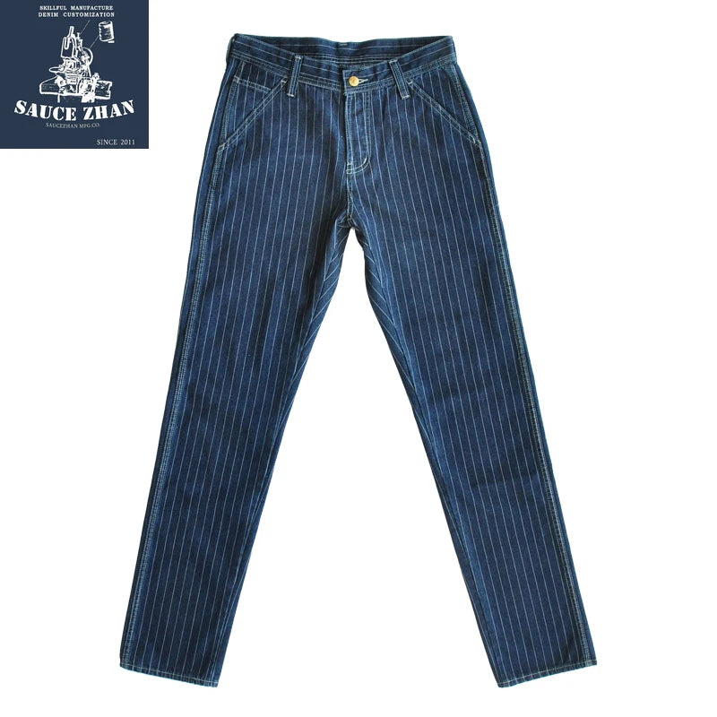 Men's Slim Fit Jeans with Striped Design and Button Fly Closure - Vintage Inspired High Quality Denim Jeans