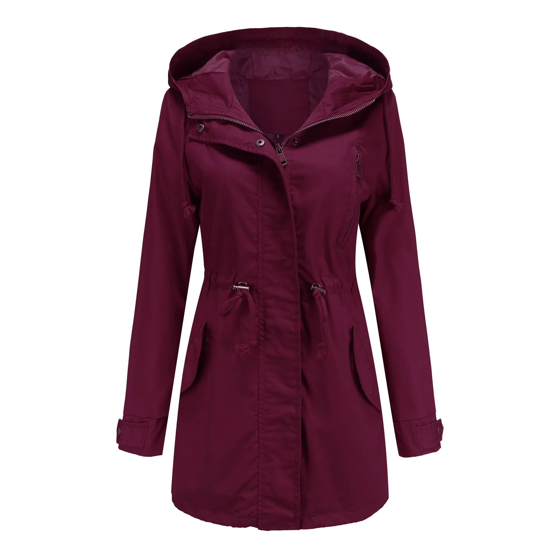 Hooded Windbreaker Jacket with Drawstring Waist and Pockets for Women - Comfortable and Stylish Trench Coat - Sizes S-4XL Available