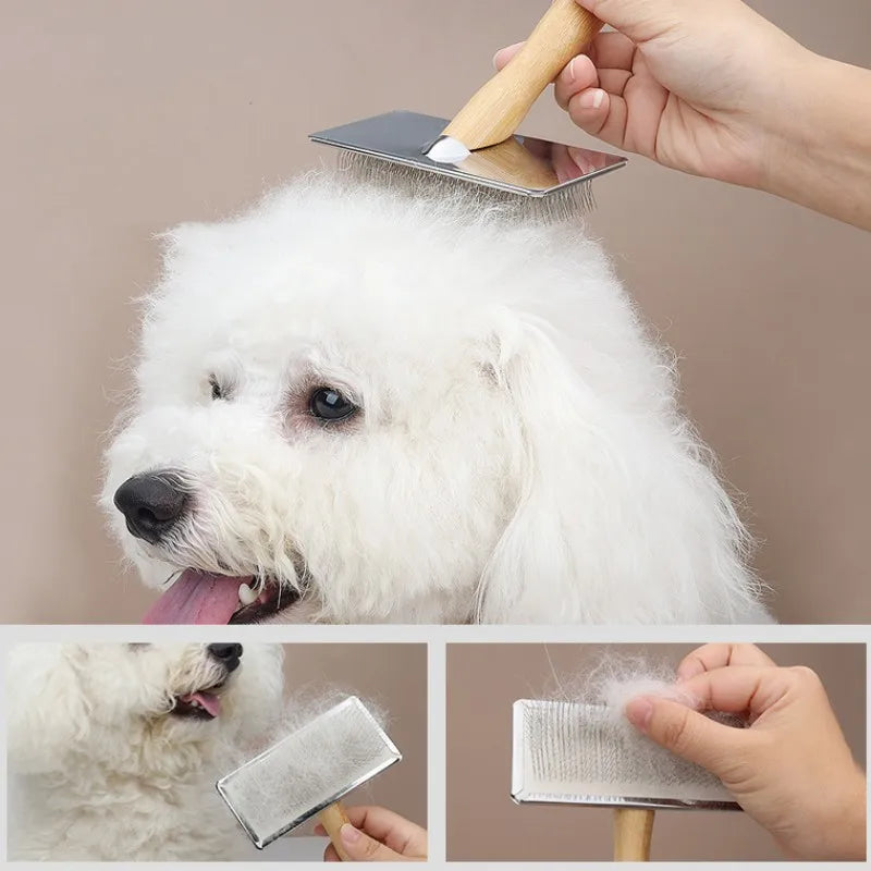 Eco-Friendly Bamboo Dog Comb and Cat Grooming Brush | Stainless Steel Knot Remover and Massage Tool for Dogs and Cats