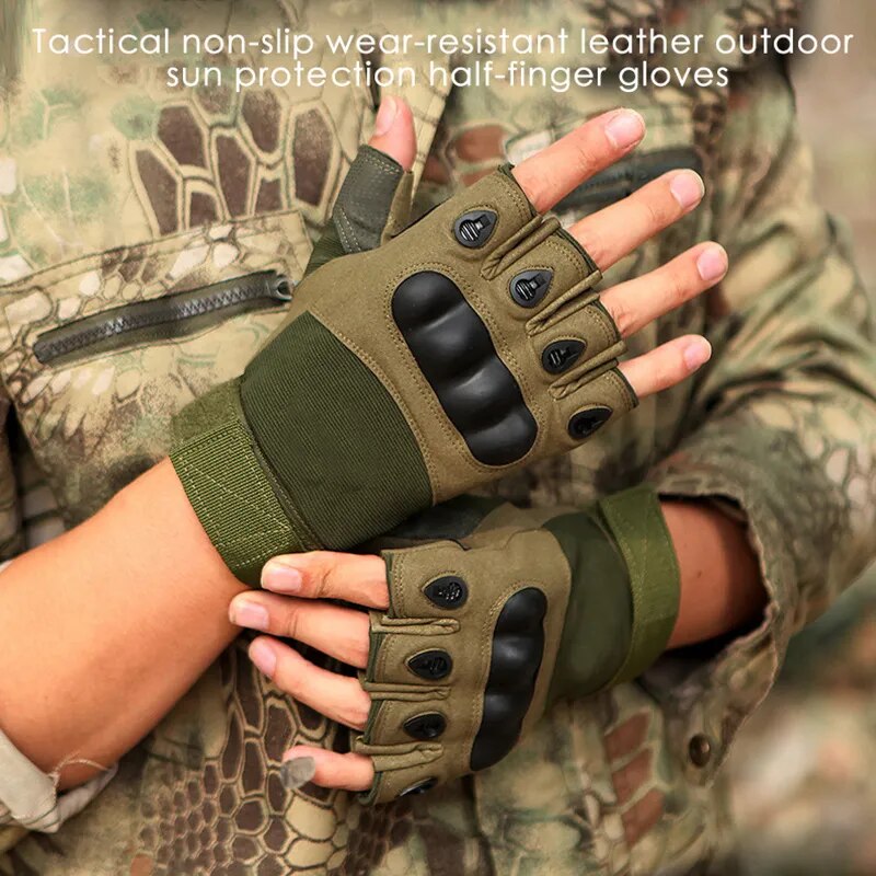 Men's Tactical Gloves for Military - Sports and Outdoor Activities - Half Finger Design