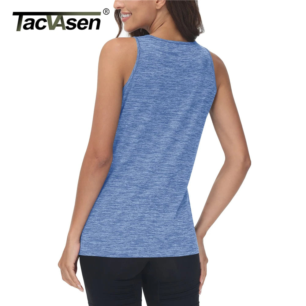 TACVASEN Women's Quick Dry Tank Tops for Outdoor Activities - Breathable Polyester Sportswear with Crew Neck and Regular Fit