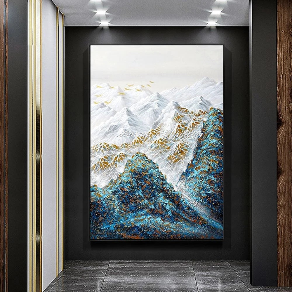 Mintura Handmade Abstract Snowy Mountain Oil Painting on Canvas - Unique Modern Wall Art for Any Room - Multiple Sizes Available