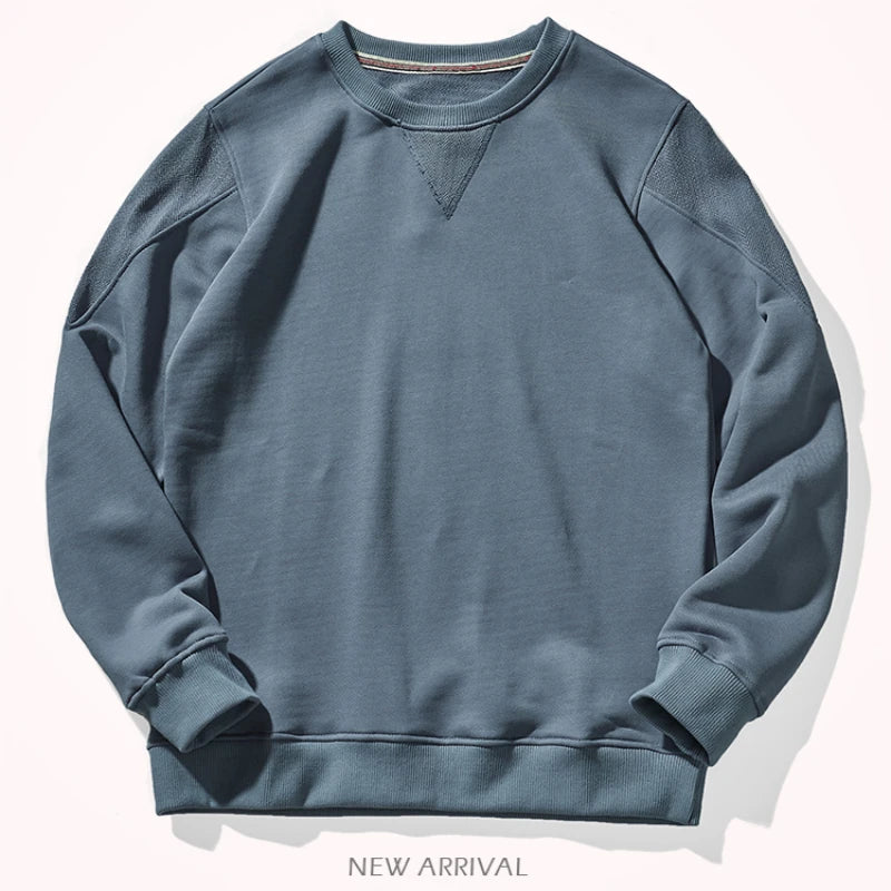 Men's Heavyweight Cotton Pullover Sweater | Autumn Round Neck Casual Top