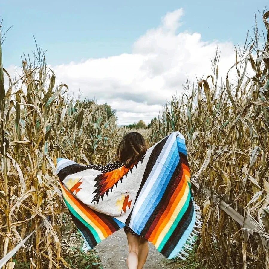 Mexican Serape Inspired Blanket - Vibrant Striped Pattern - Great for Outdoor Adventures - Picnics or Home Use