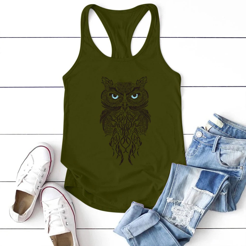 Stylish Owl Printed Tank Top for Women - Available Sizes S-3XL