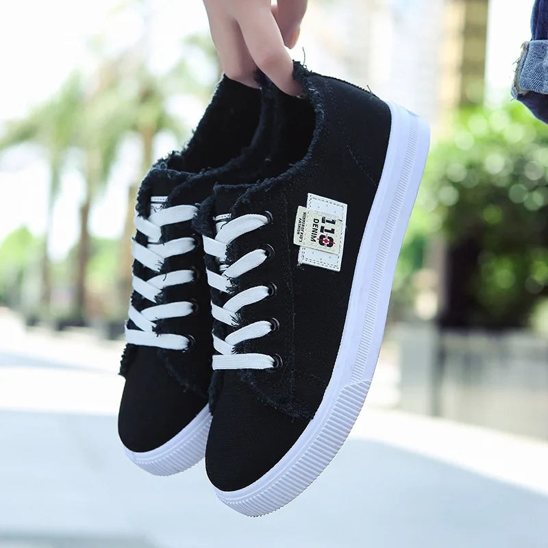 Women's Denim Canvas Shoes - Flat and Feminine Sneakers - Perfect for Casual Wear