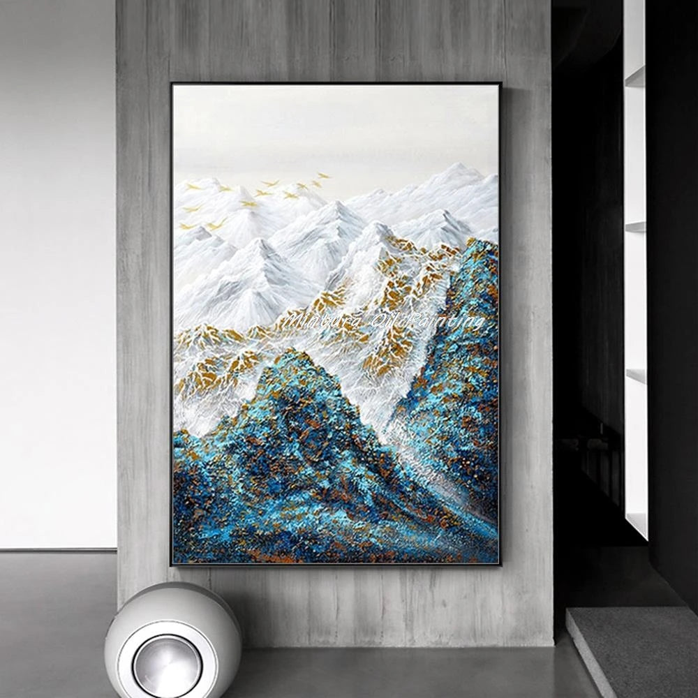 Mintura Handmade Abstract Snowy Mountain Oil Painting on Canvas - Unique Modern Wall Art for Any Room - Multiple Sizes Available