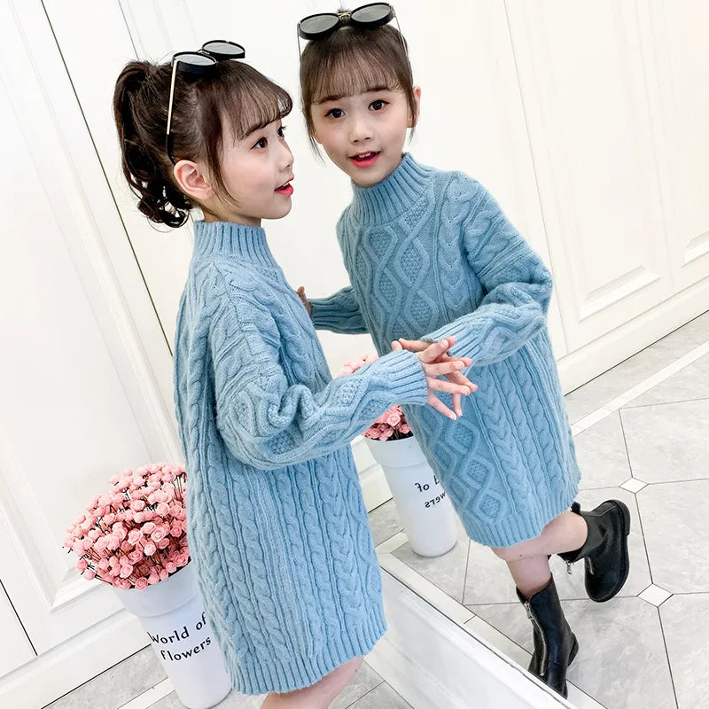 Long Knitted Sweater for Girls Ages 3-13 | Cozy Autumn and Winter Wool Blend Fashion